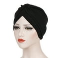 thumbnail image 2 of Prolriy Turbans for Women Solid Hat Muslim Ruffle Cancer Wrap Scarf Cap Head Wraps Hats for Women Black, 2 of 2