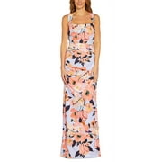 Adrianna Papell Women's Square Neck Floral Print Gown Blue Size 8Petite