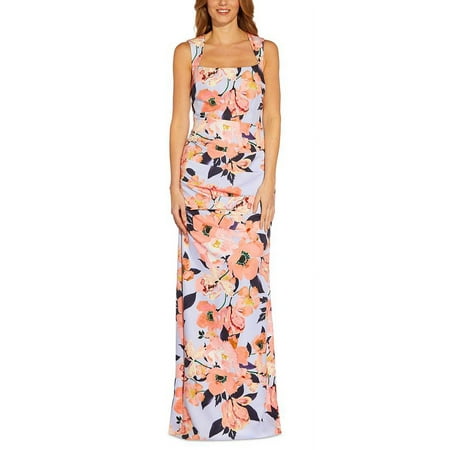 Adrianna Papell Women's Square Neck Floral Print Gown Blue Size 8Petite