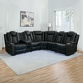 thumbnail image 3 of Naomi Home Chicago Corner Sofa Black Air Leather, Premium 6-Seater Reclining Sofa with Console, Cup Holders, USB Ports, Pillow Top Armrests & Split Back Design, Modern Air Leather Living Room Couch, 3 of 14
