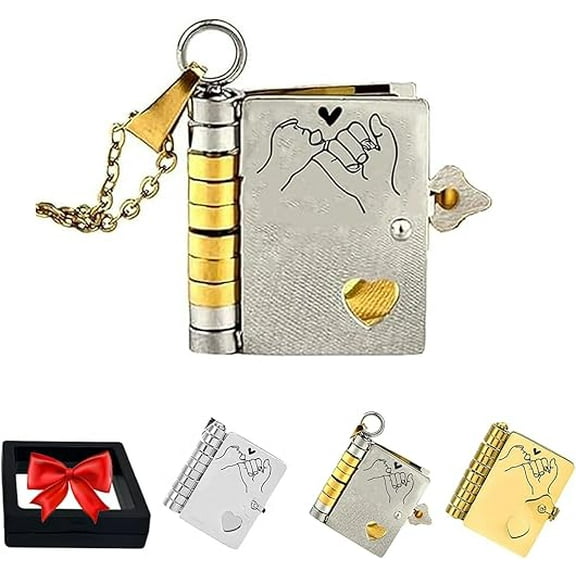 For Daughter - I'm Always with You Book Necklace, Openable Multi Layer Book Necklace with 6 Pages of Engraved Information, A Letter for My Daughter Books Necklaces(Gold Silver)