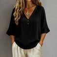 thumbnail image 2 of Lmueinov 3/4 Length Sleeve Womens Tops 100% Cotton V-Neck Casual Shirts with Button Solid Breathable Loose Fit Summer Fall Beach Vacation Loungewear, 2 of 6