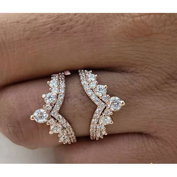 Forever Jewels 2Ct Round Moissanite Women Ring Guard Enhancer 14K Yellow Gold Plated