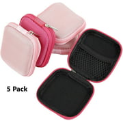JustJamz (5 Pack) Romi Pink Earbud Case, Square Protective Headphone Cases for Earbuds, Earphones Carrying Case, Earbud