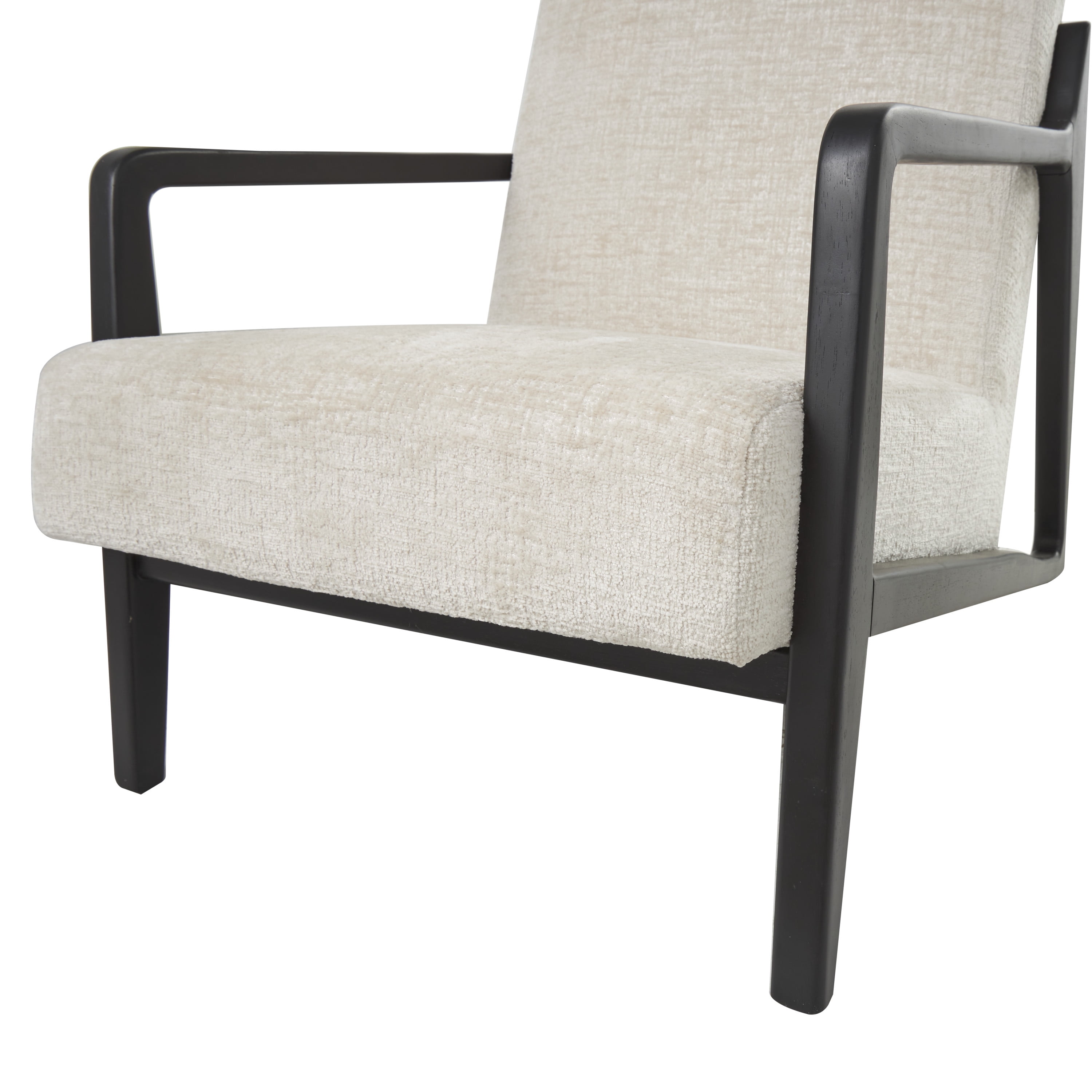 DecMode Polyester Mid Century Modern Boucle Lounge Chair with Black Wood Frame, Cream
