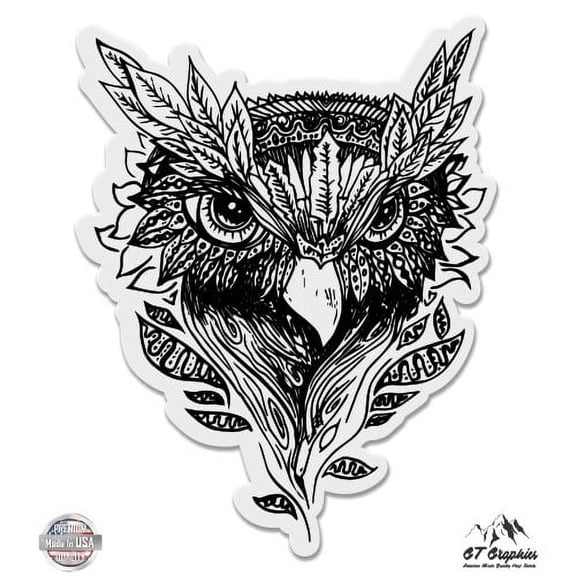 Owl Face - 3" Vinyl Sticker - For Car Laptop I-Pad Phone Helmet Hard Hat - Waterproof Decal