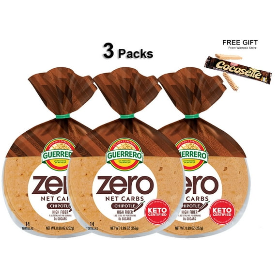 Guerrero Zero Net Carbs Chipotle Street Taco Tortillas, 8.89 oz, 14 Count (3 Packs) Free Gift from Winrock