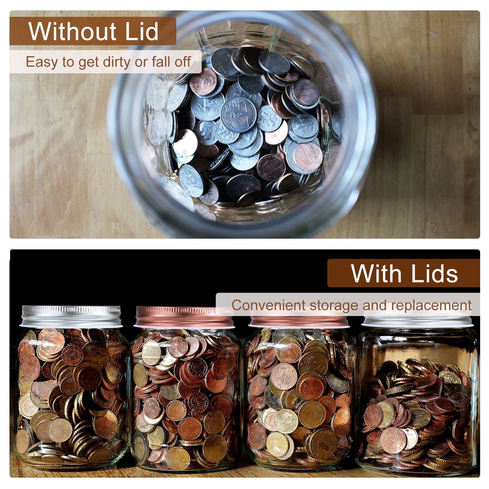 Uxcell 4Pcs Coin Slot Bank Lid For Mason Jar, 70mm...