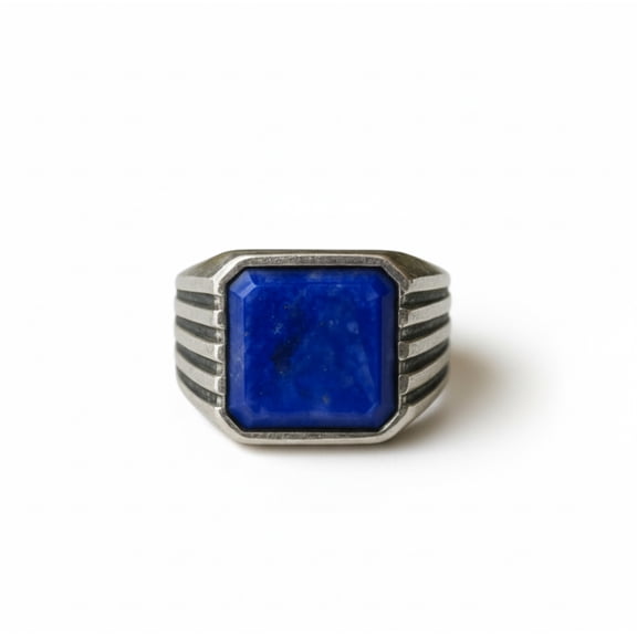 Blue Lapis Lazuli Signet Ring, 925 Solid Sterling Silver, Handmade Unisex Jewelry, Cushion Shape Ring