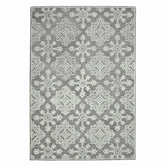 HomeRoots 570343 2 x 3 ft. Gray & Ivory Wool Oriental Hand Hooked Rectangle Area Rug