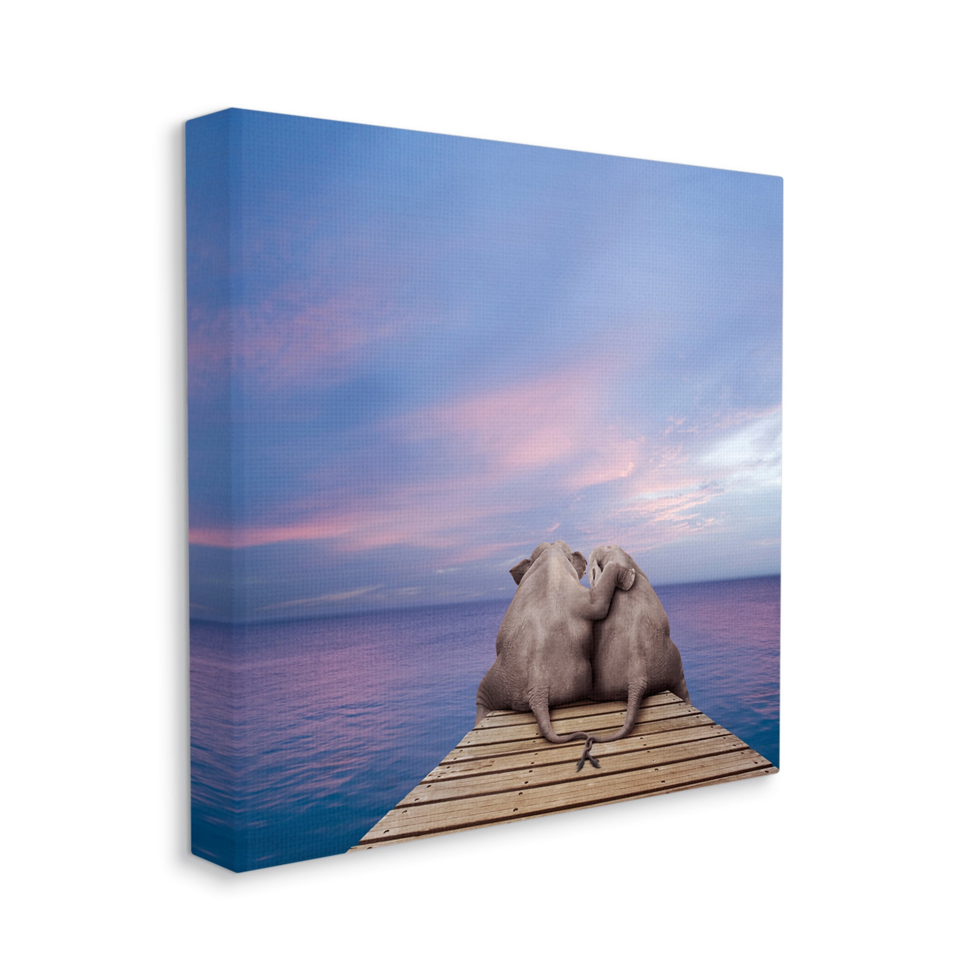 Stupell Industries Elephants Cuddling on Dock Animals & Insects Painting Gallery Wrapped Canvas Print Wall Art, 24 x 24