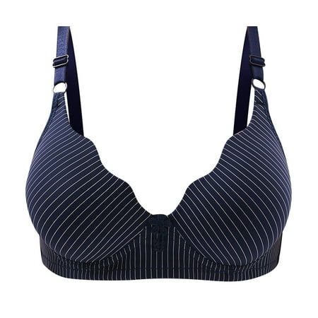 

CLZOUD Everyday Bra Women No Steel Ring Thin Bra Stripe Prints Decoration Breathable Gathers Underwear Comfort Bra Blue 38