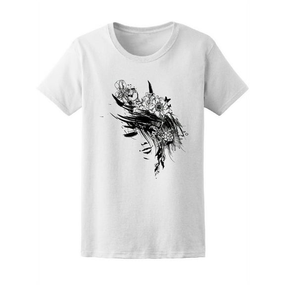 Lady With Flowers, Goth T-Shirt Women -Image by Shutterstock, Female Large