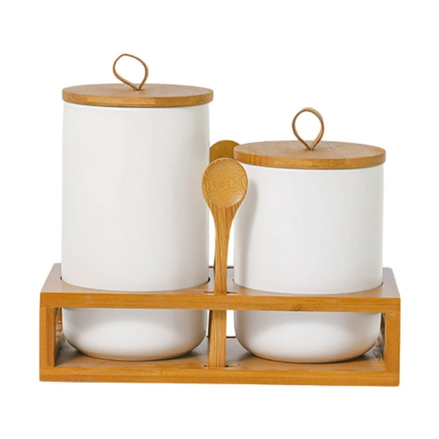 Juego de 2 botes de cocina, bote de café, tarro de cocina multifuncional simple, recipiente de almacenamiento, tarro para té, especias, granos de café blanco 1 m 1 l