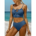 thumbnail image 3 of Women Middle Waisted Bikini Set Bandaged Rushed Swimsuits Sexy Two Piece Swimwear, 3 of 5