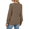 thumbnail image 3 of Wdfiry Women's V Neck Tops Ribbed Puff Long Sleeve Fall Knit T-shirt Solid Color Lightweight Tops, 3 of 4