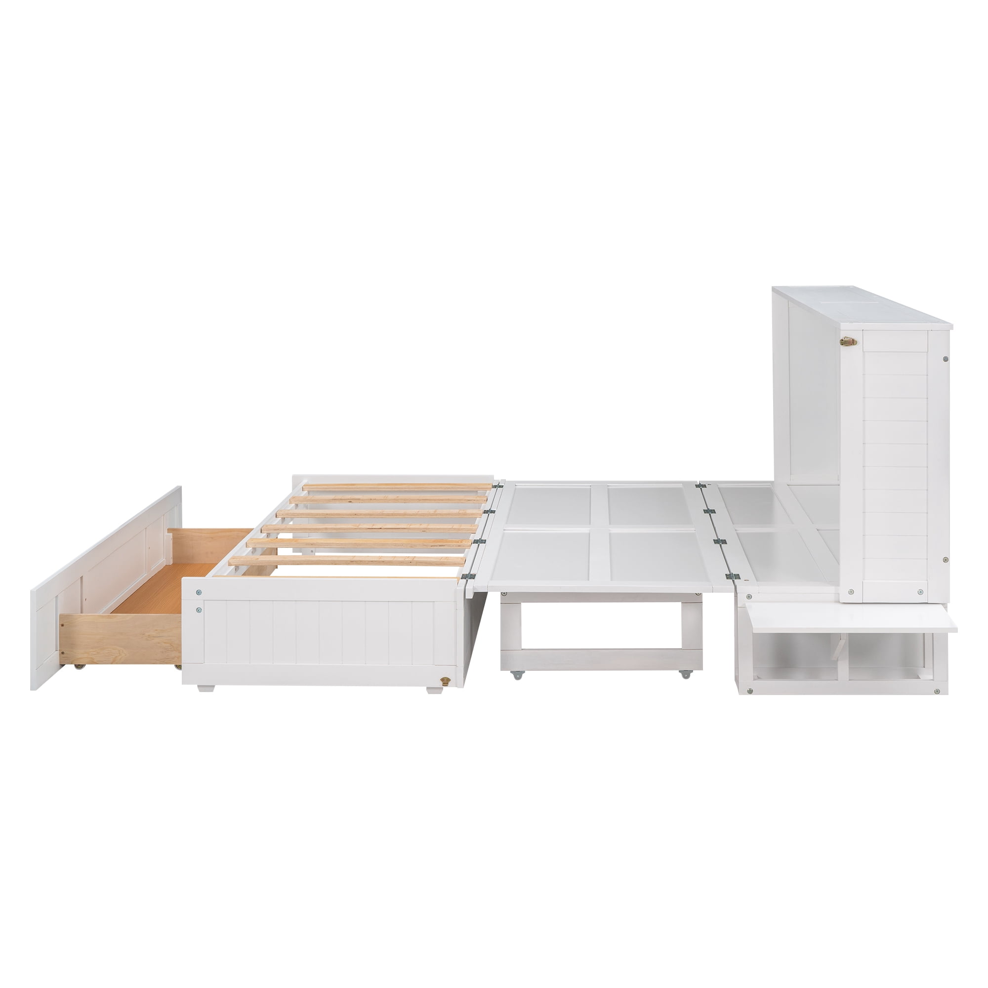 Euroco Queen Size Murphy Bed with Shelf and Drawers, Convertible into a Cabinet with USB Charging Station for Adult Living Room, Easy Open and Close
