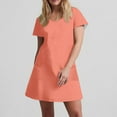 thumbnail image 5 of S LUKKC LUKKC Summer Dresses for Women Solid Color Short Sleeve V-Neck Casual Dress Sundresses Mini A-Line Dress with Pockets Pleated Beach T Shirt Dresses, 5 of 7