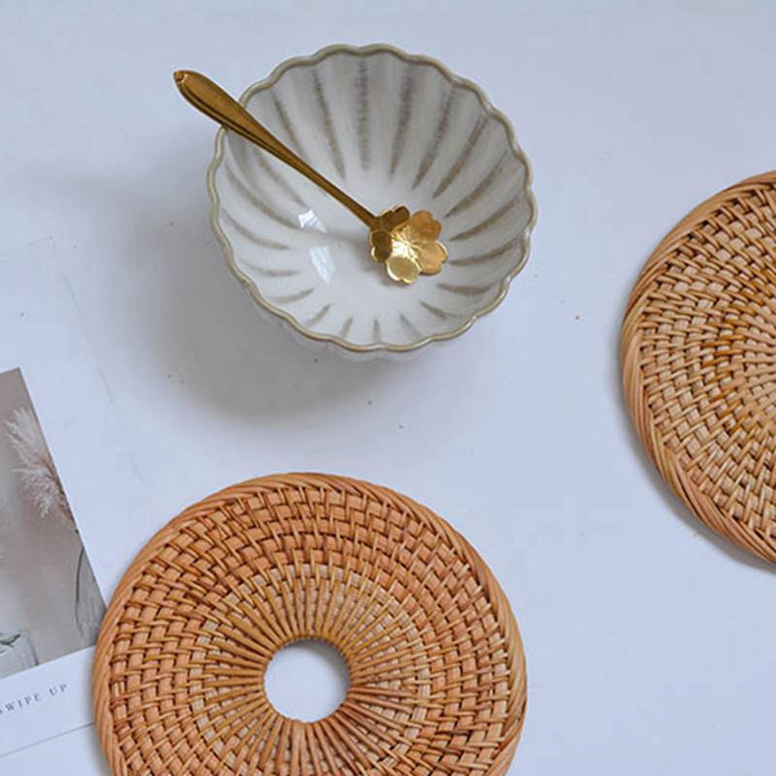 5pcs Eco Natural Rattan Coasters for Cup Dish Mat Handmade Round