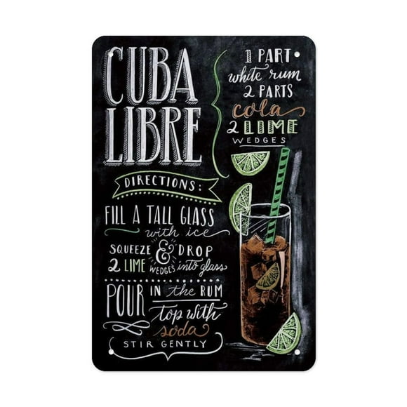 RAYZEL Original Vintage Design Cuba Libre Cocktail Recipe Tin Metal Signs Wall Art, Thick Tinplate Print Poster Wall Decoration Bar/Kitchen (Cuba libre) 12x18inch(30x45cm)