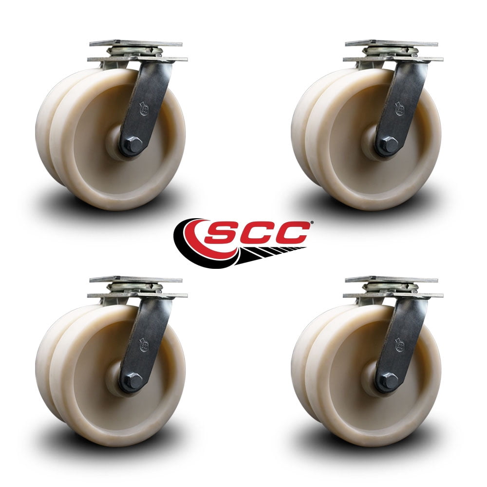 8 Inch Dual Nylon Wheels Swivel Casters Set with Ball Bearings Service Caster