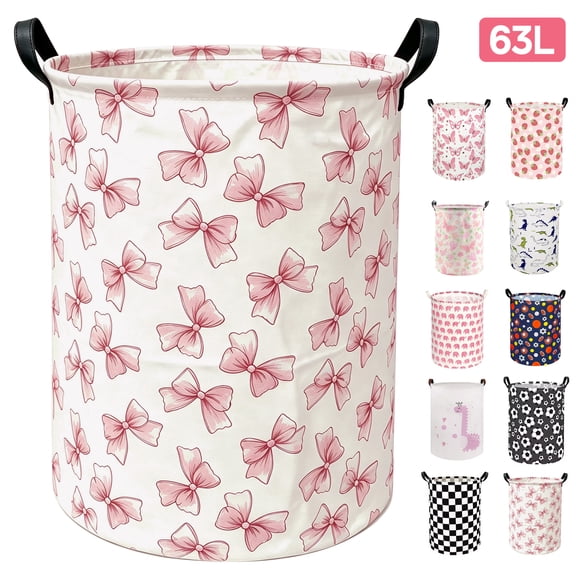 Xmushyra Laundry Basket, Large Collapsible Laundry Hamper with Waterproof PE Lining, Canvas Clothes Storage Basket with Handles for Kids Room, Nursery, Bedroom, Toy Storage, 63L