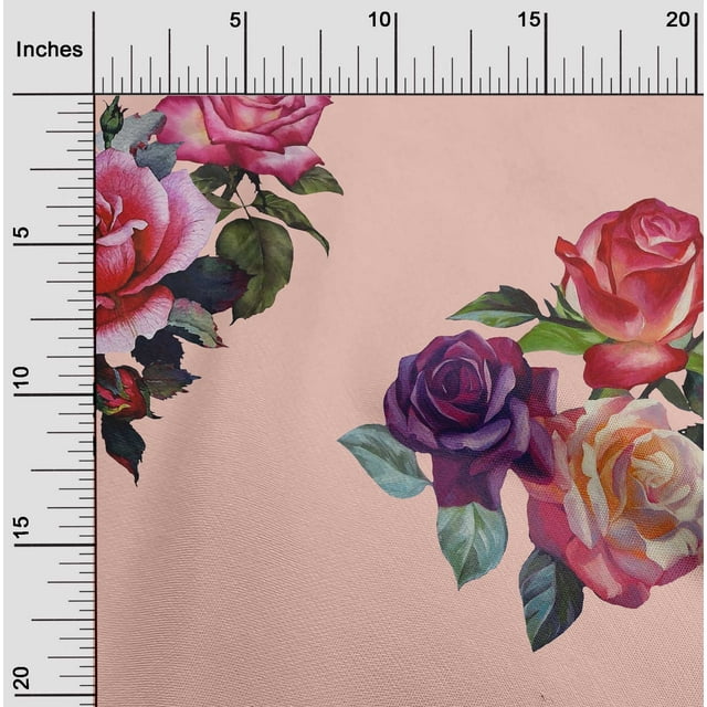 oneOone Polyester Lycra Fabric Leaves & Rose Watercolor Print Sewing Fabric BTY 56 Inch Wide