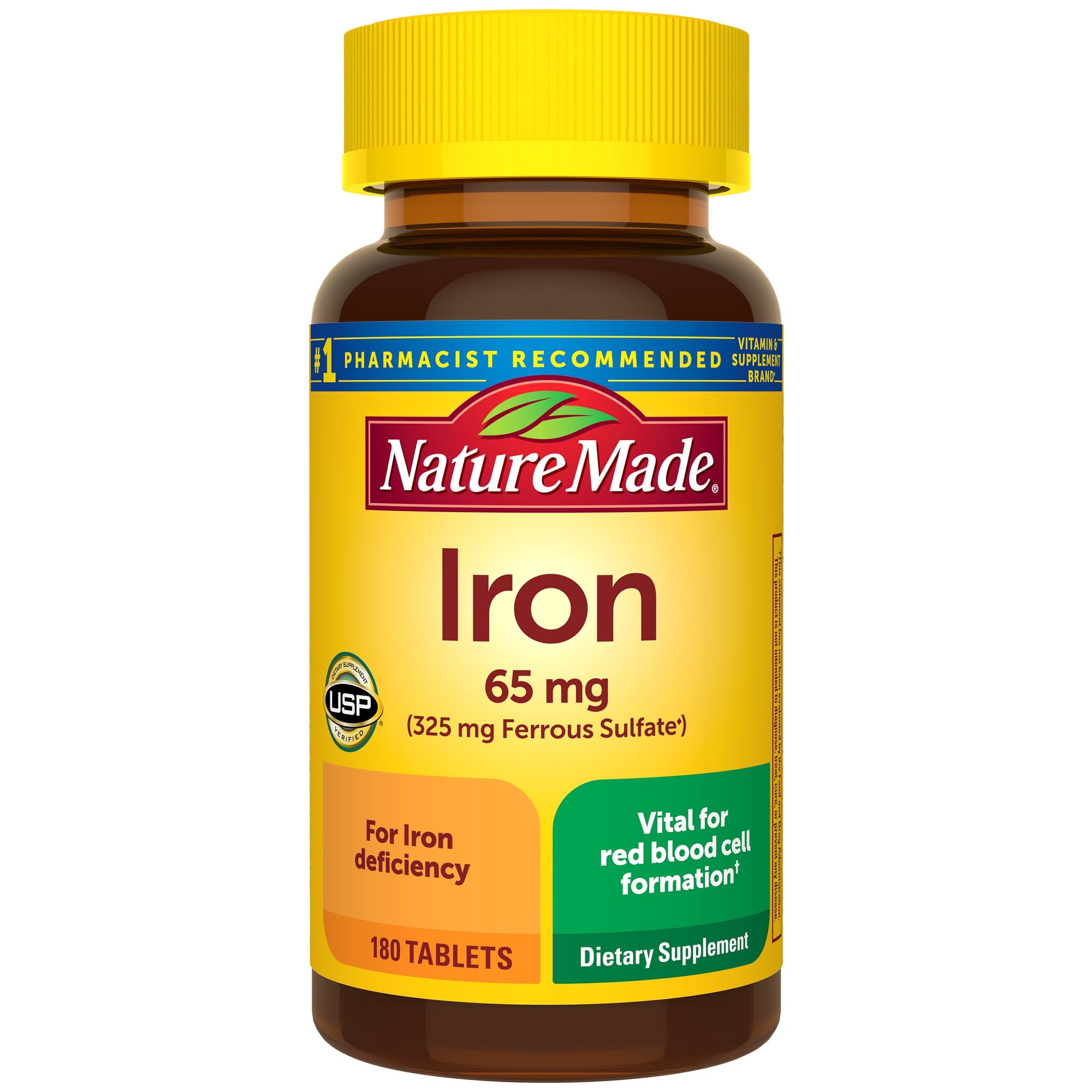 Nature Made Iron 65 mg (325 mg Ferrous Sulfate) Tablets, Dietary Supplement, 180 Tablets