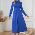 thumbnail image 4 of IROINNID Maxi Dress for Women Round Neck Long Sleeve Pleated A-line Solid Color Dress Discount,Blue, 4 of 9