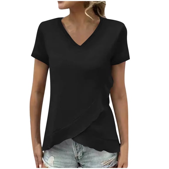 Sexlip Womens Swimsuit Set Surplice V Neck Cover Up Design Short Sleeve Slim Silhouette Breathable Fabric for Pool Parties Black XL