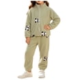 thumbnail image 2 of Amidoa Girls 2 Piece Outfits Fall Winter Clothes Print Fleece Zip Jacket and Casual Pants Kids Clothing Sets Green Size 7-8 Years, 2 of 6