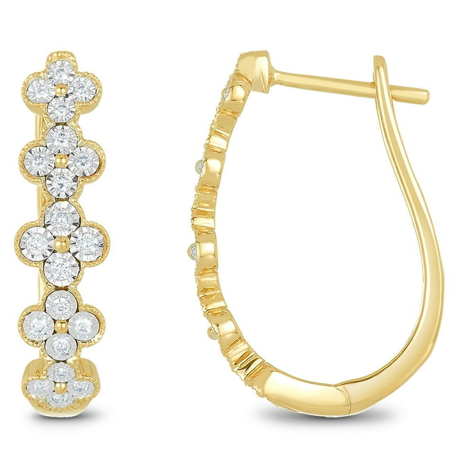 0.25 CT. T.W. Diamond Hoop Floral Earrings in 14K Gold