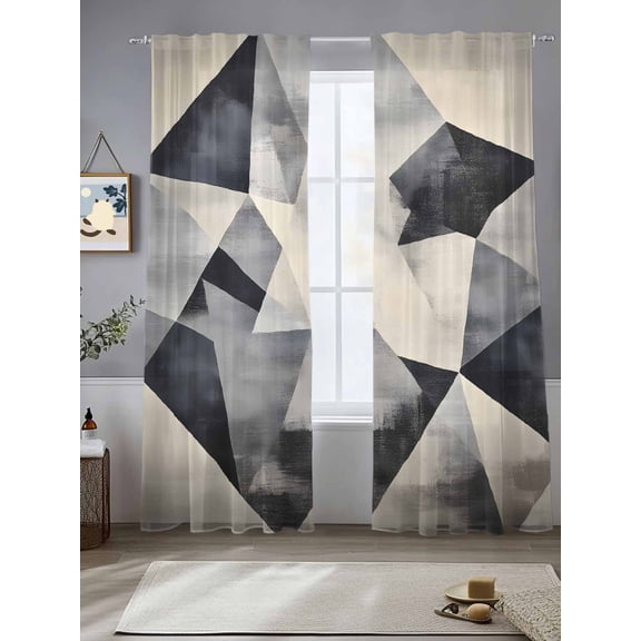 Black White Geometric Sheer Curtains for Living Room Bedroom Vintage Minimalist Art Sheer Curtains 84 Inch Long 2 Panels Set Light Filtering Curtain Window Treatments Drapes for Dining Room