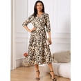 thumbnail image 3 of DARING DIVA 3/4 Sleeve MidiV Neck Flowy Casual Dress S Black Apricot, 3 of 6