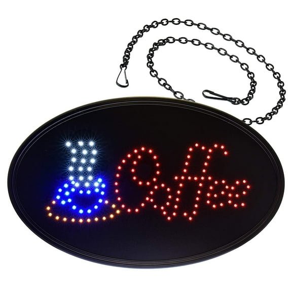Alpine LED Coffee Neon Sign for Coffee Shop Business High Tech Tempered Glass Oval 23x14 inch Bright Electric Display Sign (Coffee Oval, 23" x 14")