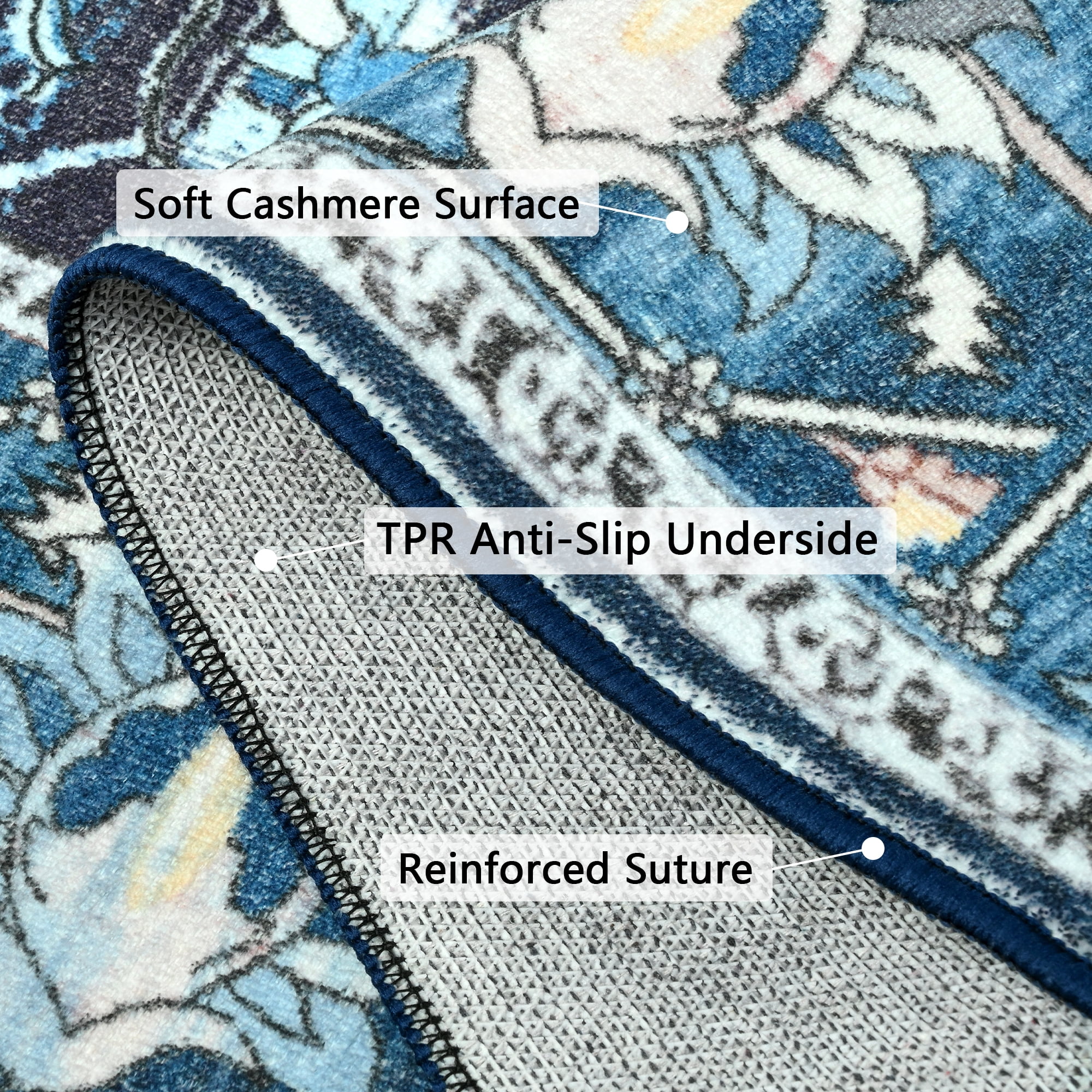 Lochas Vintage Floral Rugs Soft Accent Area Rug Low-Pile Carpet for Living Room Bedroom Home Decor,8'x10',Blue