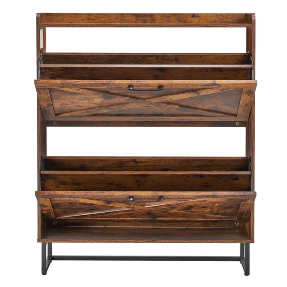 KFFKFF Shoe Cabinet for Entry Way, Farmhouse Shoe Storage with Adjustable Shelf, Freestanding Organizer for Entryway, Hallway, Brown