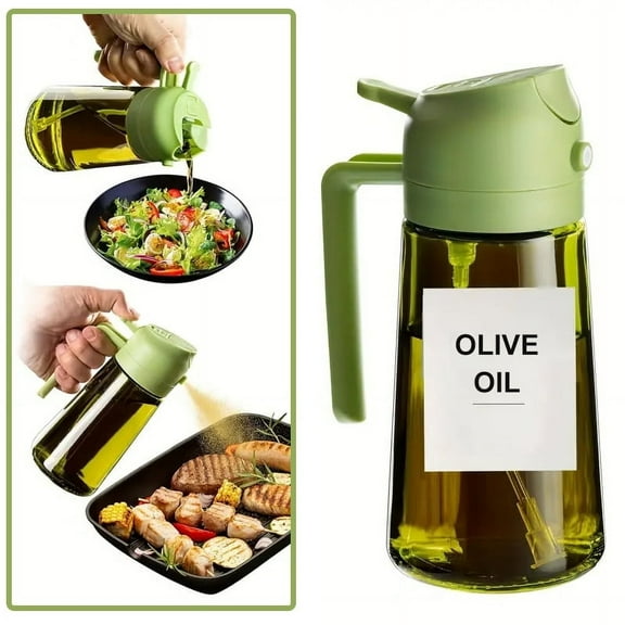 BYXAS 16oz/470ml Glass Olive Oil Sprayer for Cooking - 2 in 1 Olive Oil Dispenser for Kitchen Gadgets, Air Fryer, Salad, and BBQ - Black(Green)