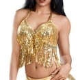 thumbnail image 6 of Felirenzacia Women's Sequined Tassel Fringe Halter Tank Top, Belly Dance Sparkly Glitter Camisole, Gold,Free Size, 6 of 8