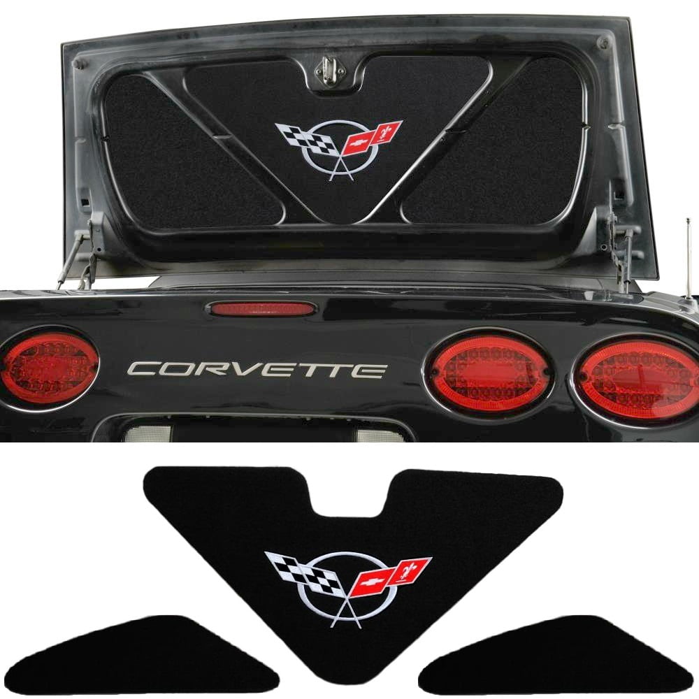 C5 Corvette Trunk Lid Liner with Cross Flag Embroidered Silver Emblem 3
