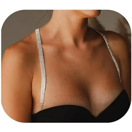 QIUYIDP 1Pair Luxury Rhinestone Bra Straps Multi-layered Rhinestones Bra Shoulder Chain Crystal Lingerie Straps Wedding Bridal Dress Underwear Chain for Women Jewelry