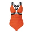 thumbnail image 2 of CAICJ98 Maillot de Bain Femme Contrôle du Ventre une Pièce Maillots de Bain Col Rond Échancré Maillot de Bain Rétro Croisé Orange,m, 2 of 4