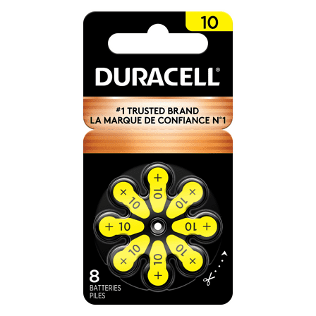 Duracell Size 10 Yellow Hearing Aid Batteries, 8 Pack