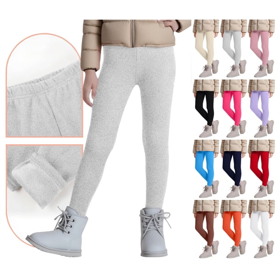 WAVSUF Girls Fleece Leggings High Waist Soft Comfort Skinny Fit Winter Warm Base Pants Gray 10-12