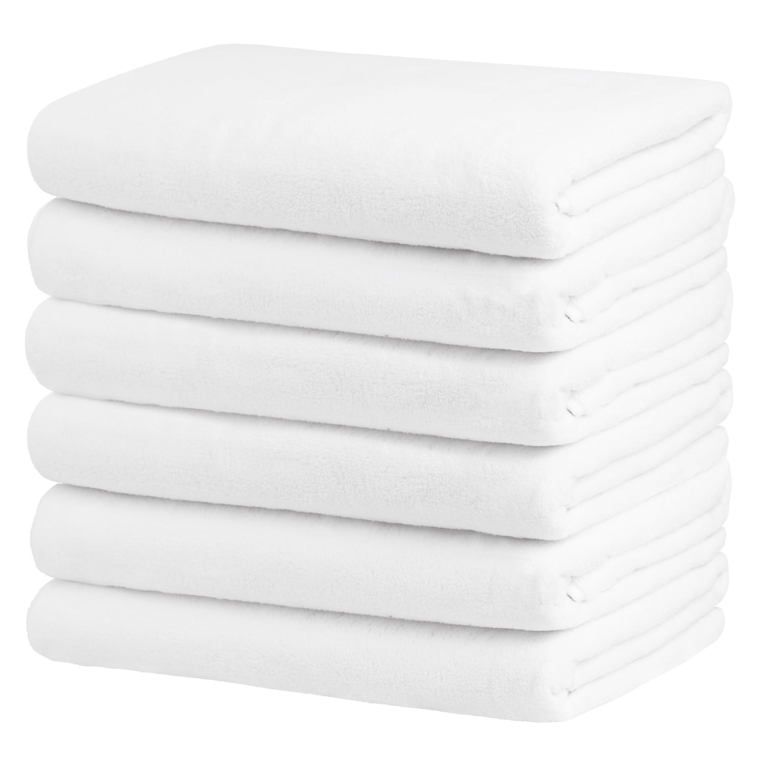 6 Piece Bath Towels Soft Plush Fleece Bath Towel Set Solid White 27"x