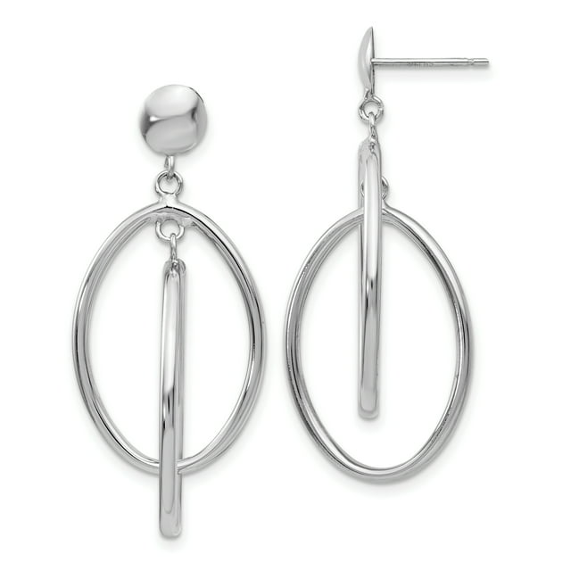 Boucles d'Oreilles Post en Or Blanc 14 Carats Double Ovale