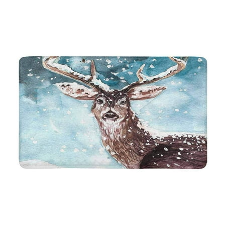 MKHERT Watercolor Deer Winter Snow Christmas Decoration Doormat Rug Home Decor Floor Mat Bath Mat 30x18
