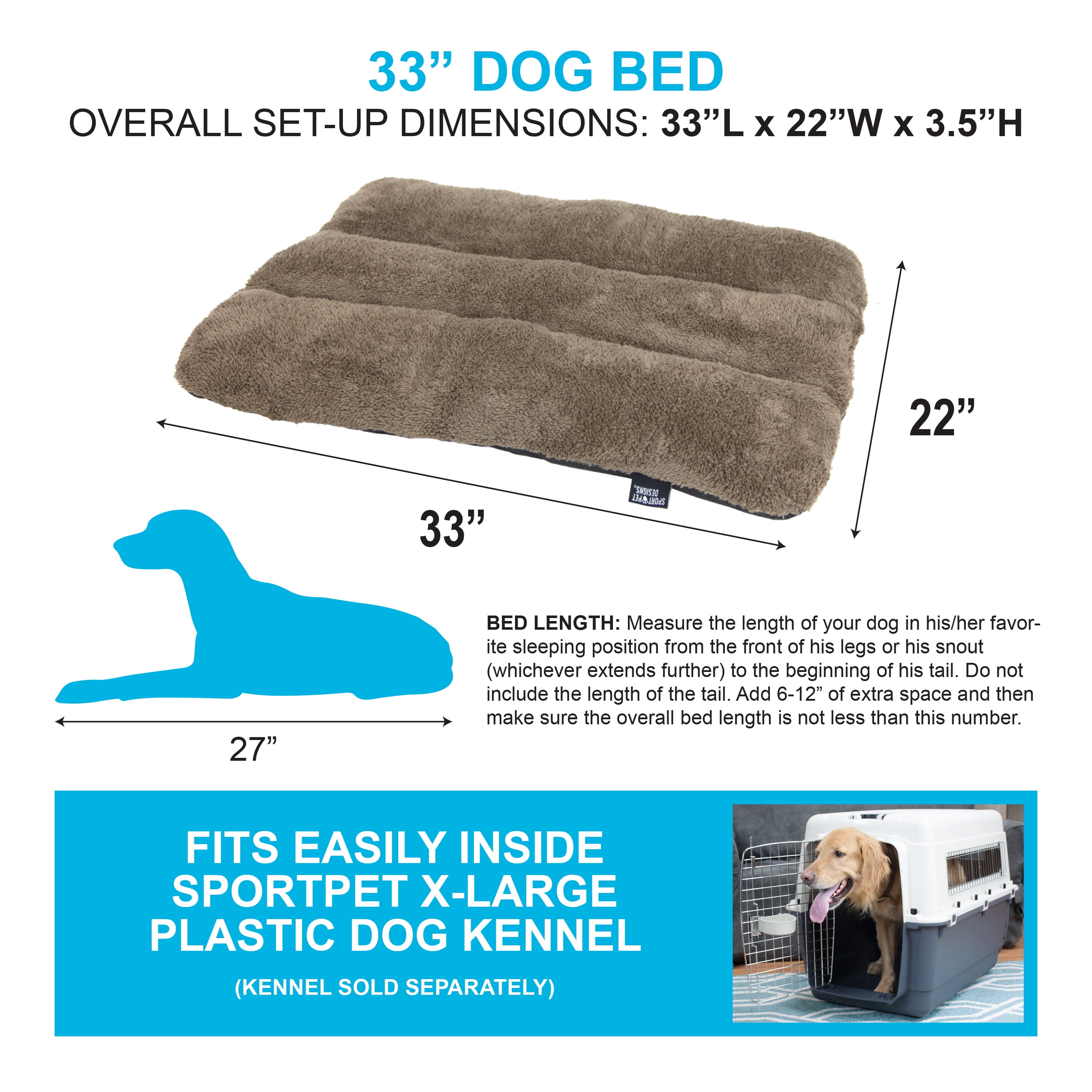 SportPet Designs Medium 33" Waterproof Dog Bed with Non Skid Bottom