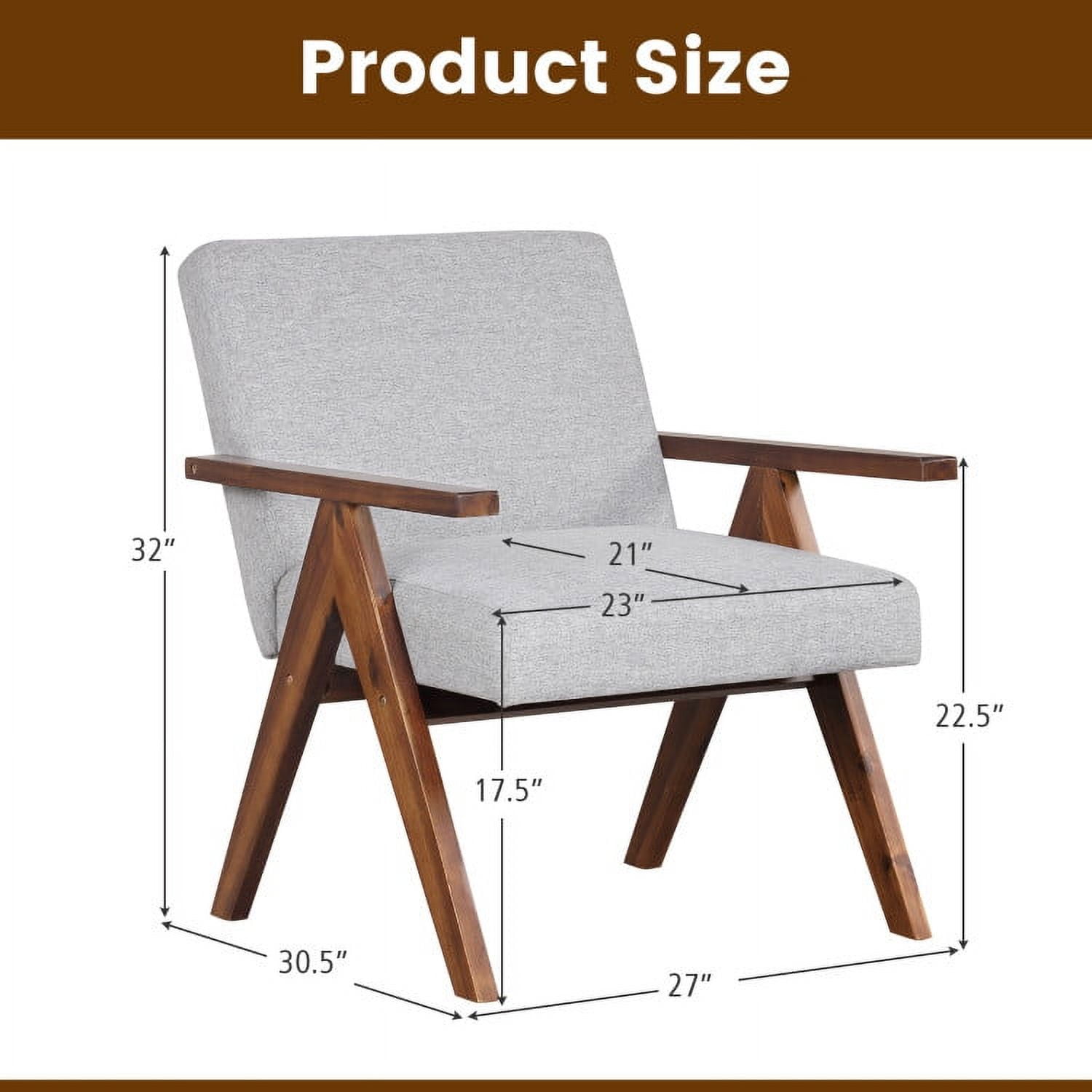 Finihen Accent Chair, Upholstered Accent Armchair, Modern Accent Chair, Linen Fabric Armchair with Solid Acacia Wood Frame, for Living Room, Bedroom, Reception Room, Gray Finihen Accent Chair, Upholstered Accent Armchair, Modern Accent Chair, Linen Fabric Armchair with Solid Acacia Wood Frame, for Living Room, Bedroom, Reception Room, Gray