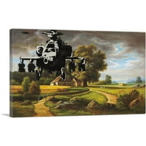 ARTCANVAS Apache Helicopter Over Farm Field Canvas Art Print by Banksy - Size: 26" x 18" (0.75" Deep)
